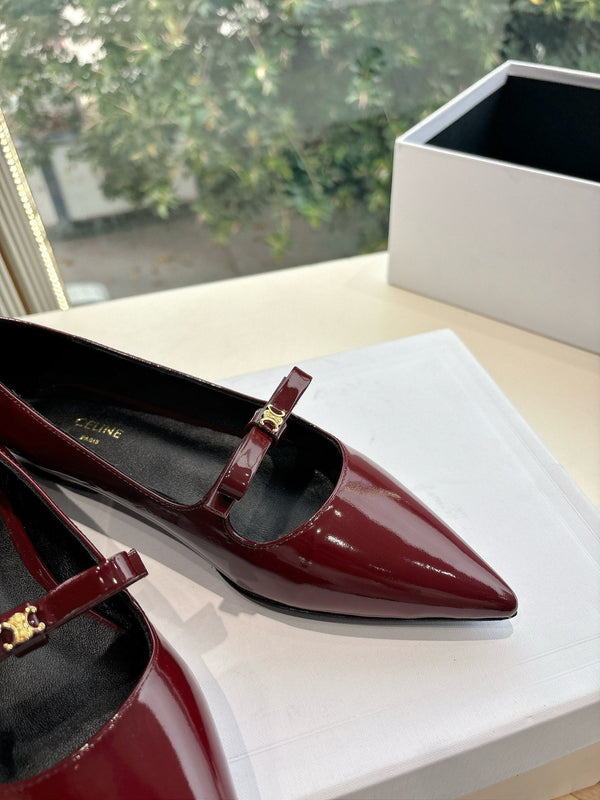 CELINE Ballet Flats Red Patent Leather 285945