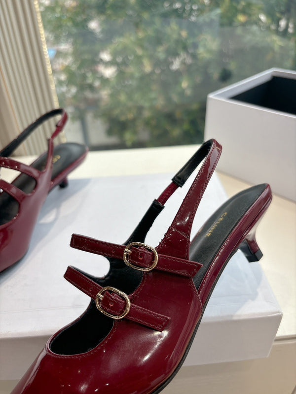 CELINE Slingback Red Patent Leather 285947