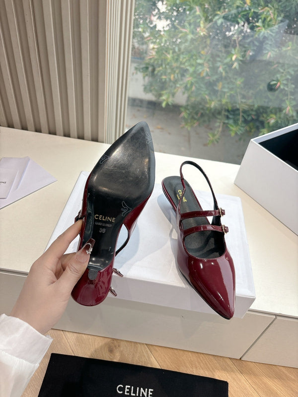 CELINE Slingback Red Patent Leather 285947