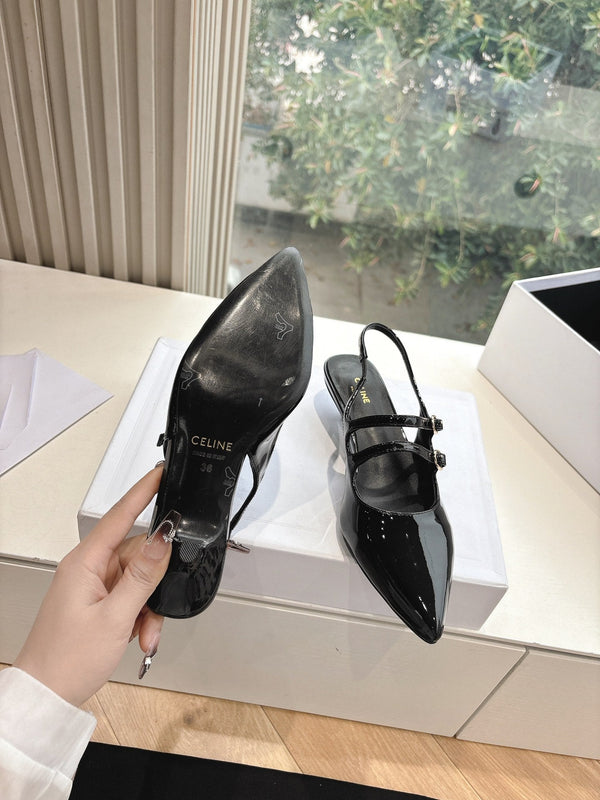 CELINE Slingback in pelle verniciata nera 285949