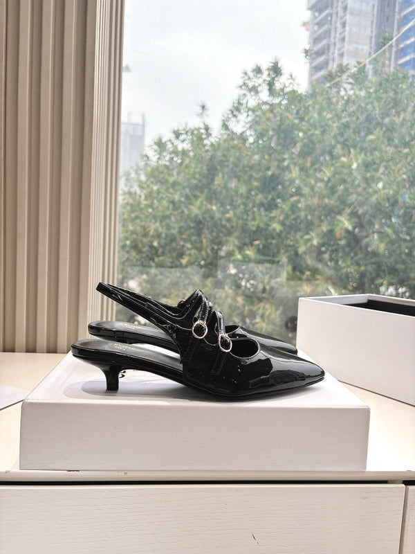 CELINE Slingback in pelle verniciata nera 285949