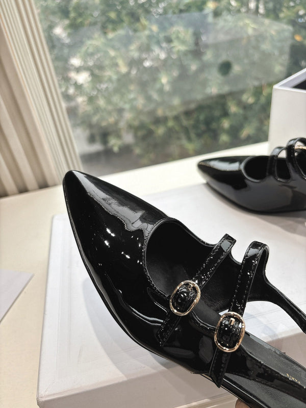 CELINE Slingback in pelle verniciata nera 285949