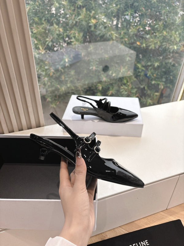 CELINE Slingback in pelle verniciata nera 285949