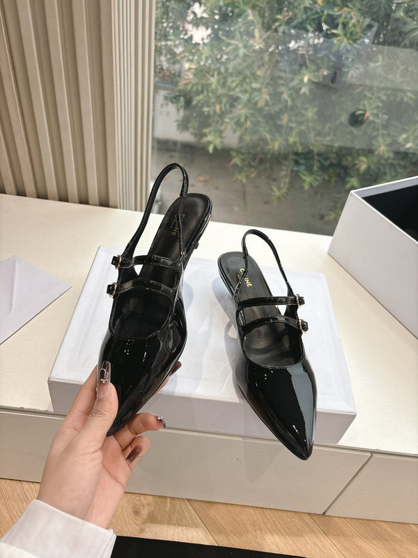 CELINE Slingback in pelle verniciata nera 285949