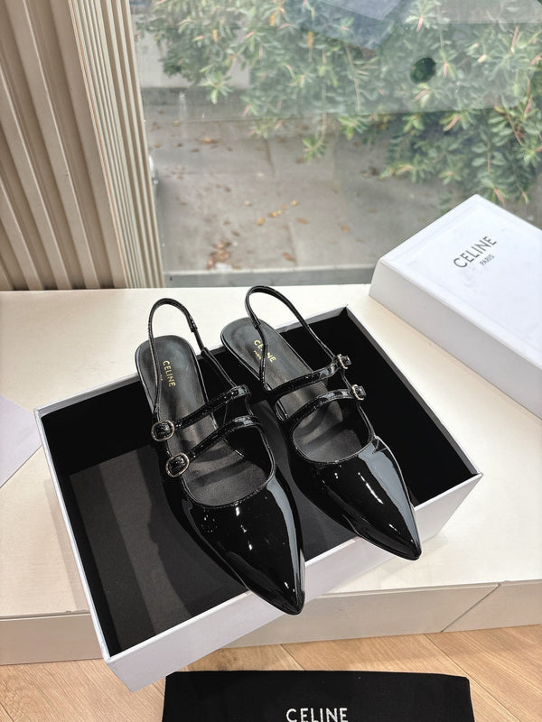 CELINE Slingback in pelle verniciata nera 285949
