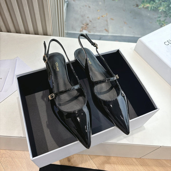 CELINE Slingback in pelle verniciata nera 285952