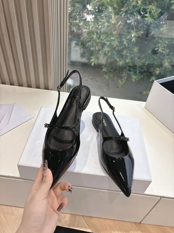 CELINE Slingback in pelle verniciata nera 285952