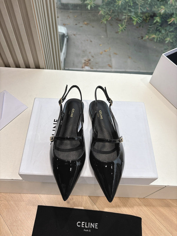 CELINE Slingback in pelle verniciata nera 285952