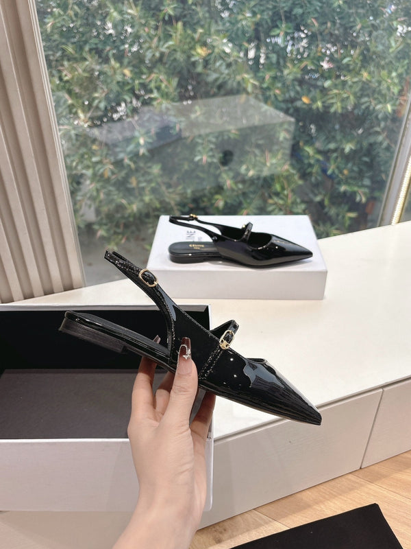 CELINE Slingback in pelle verniciata nera 285952