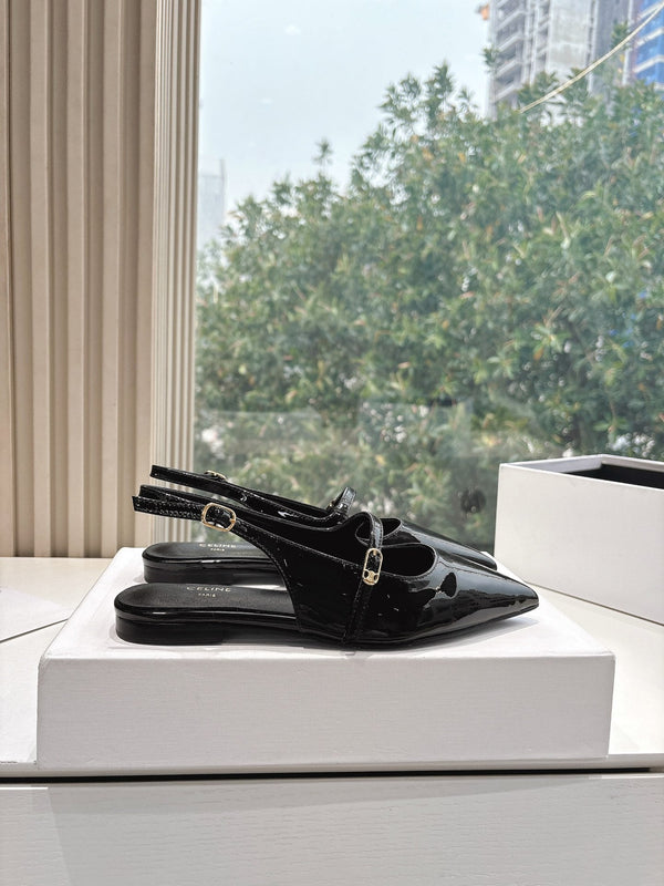 CELINE Slingback in pelle verniciata nera 285952