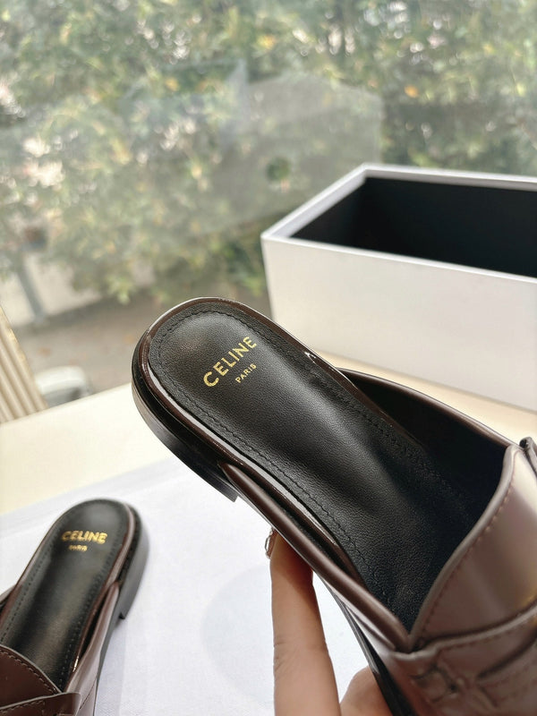 CELINE Slippers Brown Leather 285953