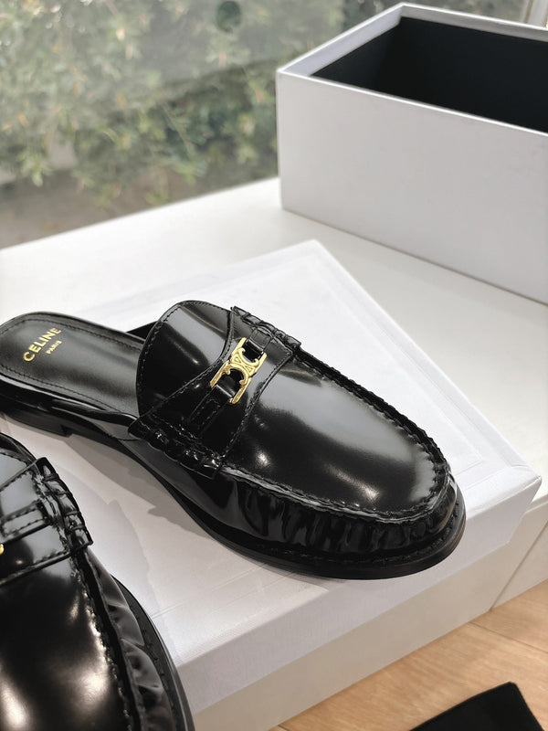 CELINE Slippers Black Leather 285954
