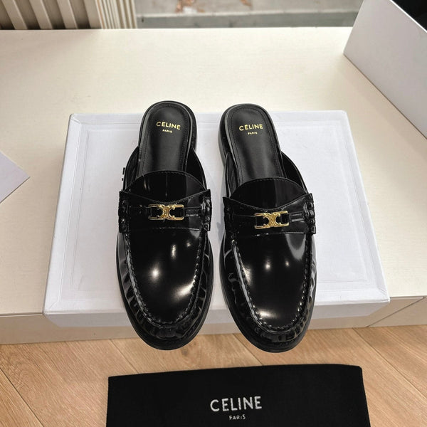 CELINE Slippers Black Leather 285954