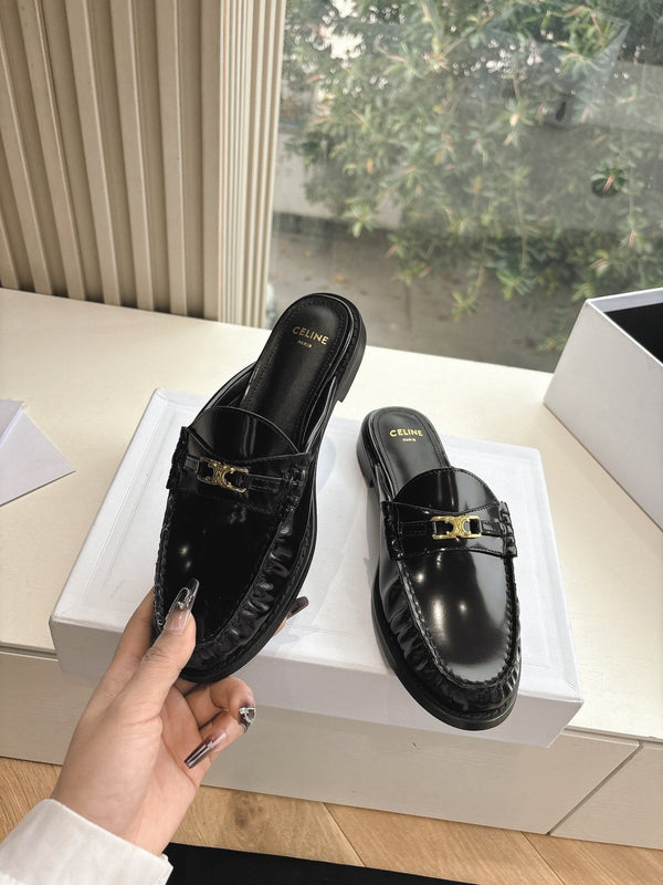 CELINE Slippers Black Leather 285954