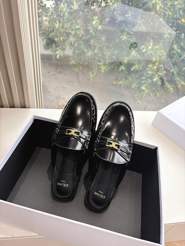 CELINE Slippers Black Leather 285954