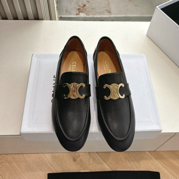 CELINE Buckle Triomphe Loafers Black Leather