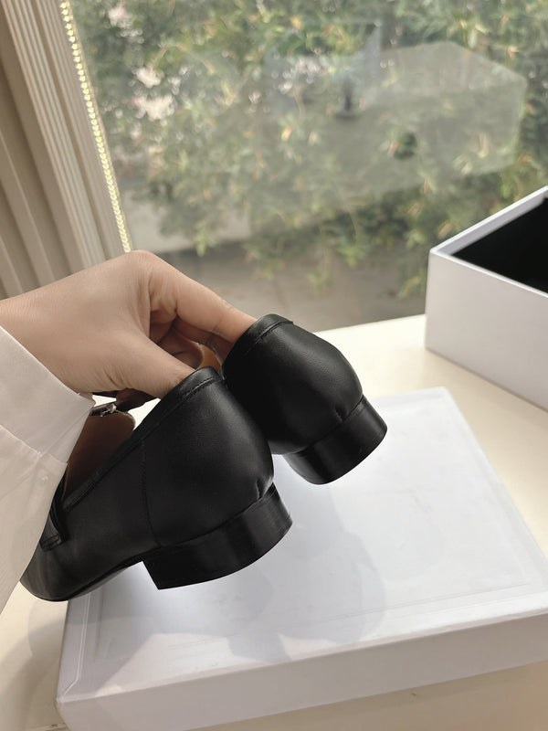 CELINE Buckle Triomphe Loafers Black Leather