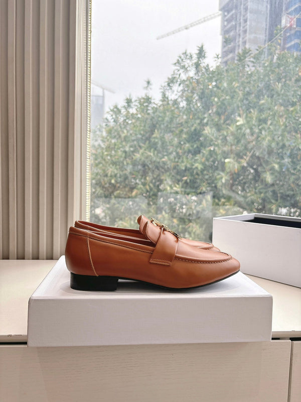 CELINE Buckle Triomphe Loafers Golden Leather