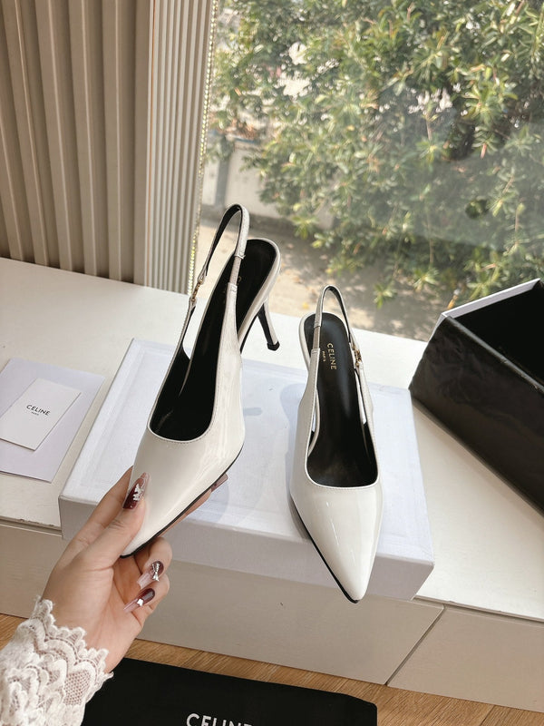 CELINE Slingbacks White Patent Leather 285940