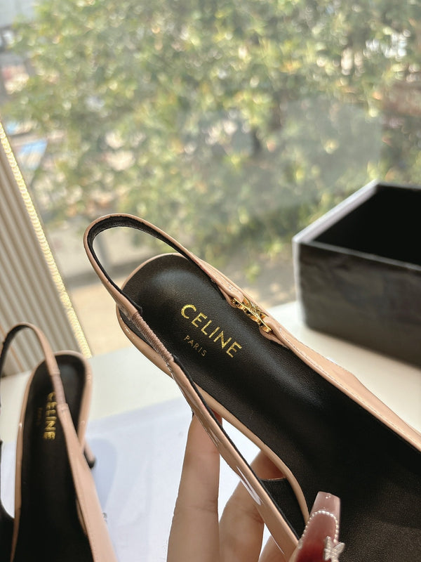 CELINE Slingback in pelle verniciata rosa 285941