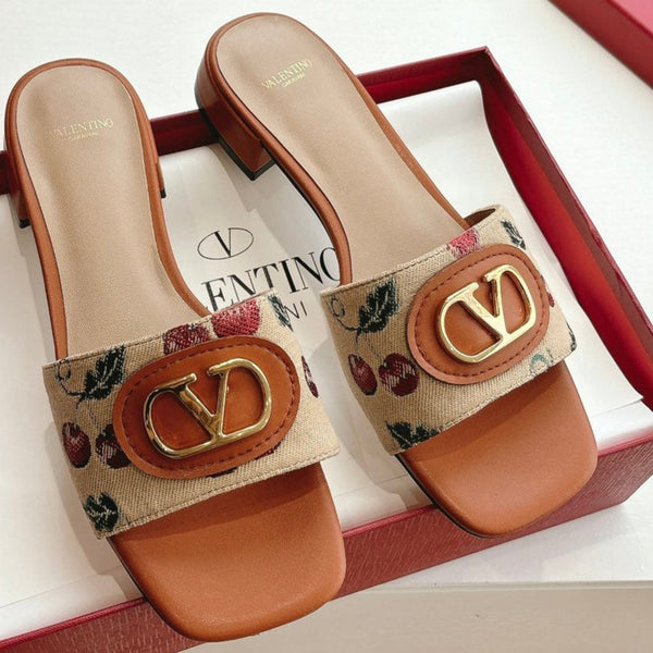 VT 2025 Cherryfic Leather Trimmed Slides Orange Sheepskin 286494