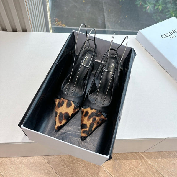 CELINE Slingback Leopard Black Leather 285983