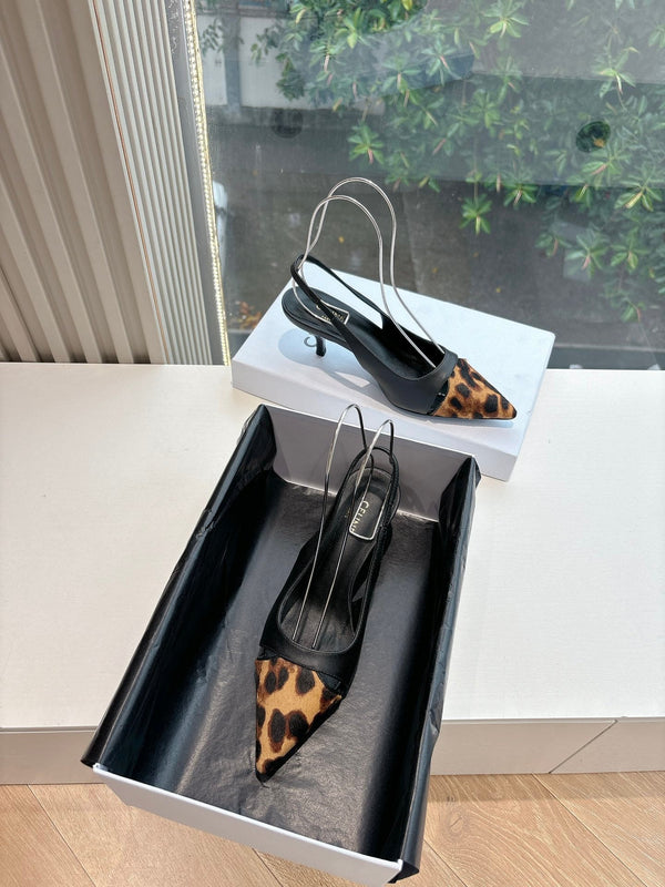 CELINE Slingback Leopard Black Leather 285983