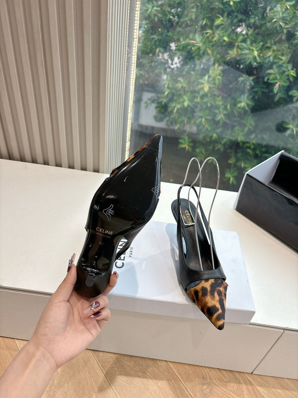 CELINE Slingback Leopard Black Leather 285983