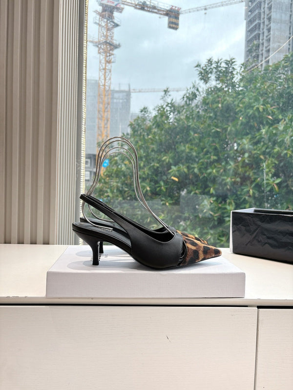 CELINE Slingback Leopard Black Leather 285983