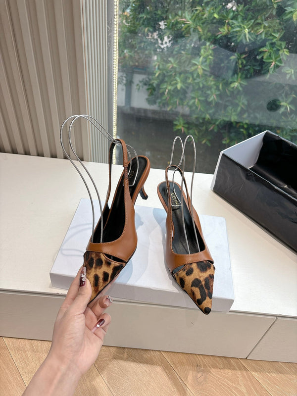 CELINE Slingback Leopard in pelle marrone 285984