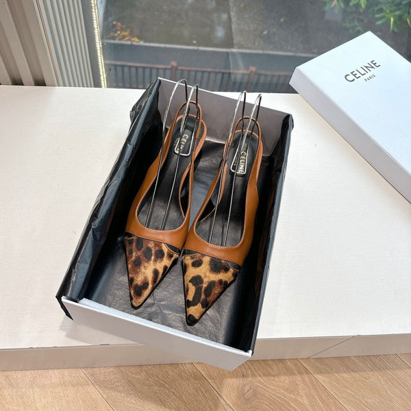 CELINE Slingback Leopard in pelle marrone 285984