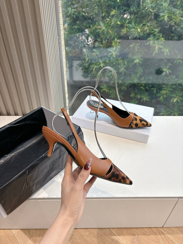 CELINE Slingback Leopard in pelle marrone 285984
