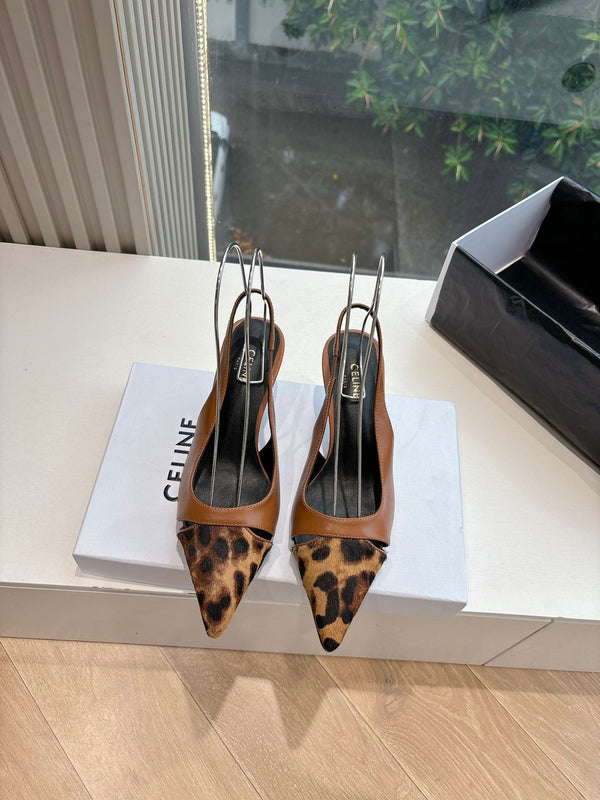 CELINE Slingback Leopard in pelle marrone 285984