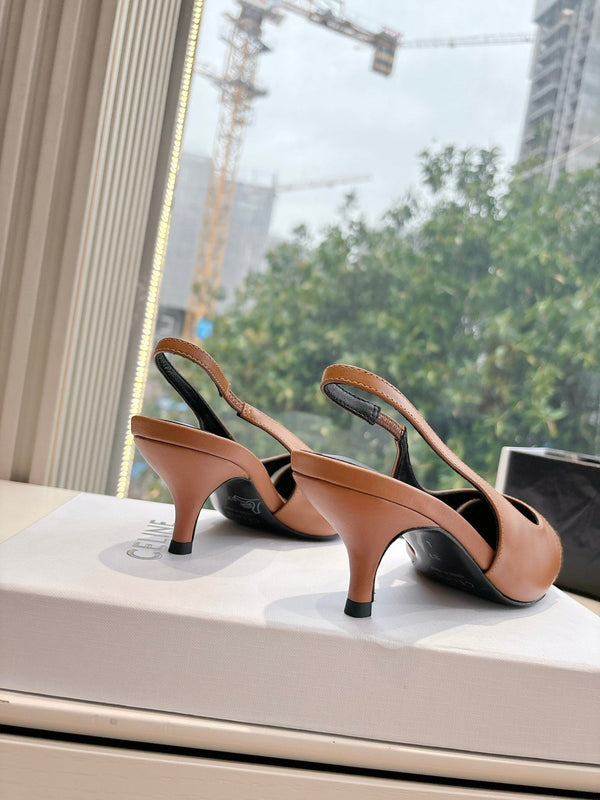 CELINE Slingback Leopard in pelle marrone 285984