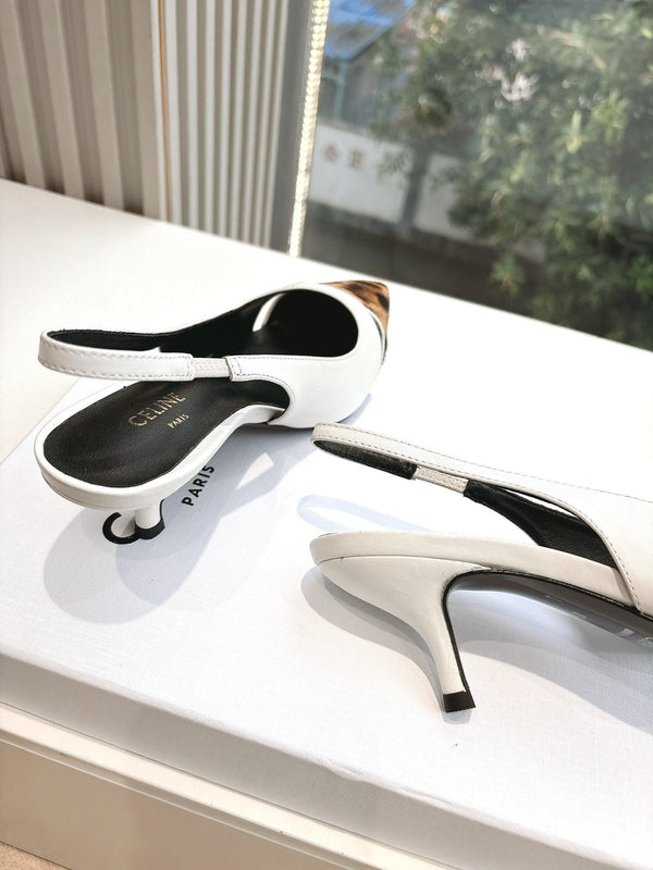 CELINE Slingback Leopard White Leather 285985