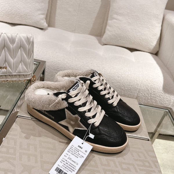 SUPER-STAR SABOTS IN BLACK SHINY CALFSKIN SILVER STAR