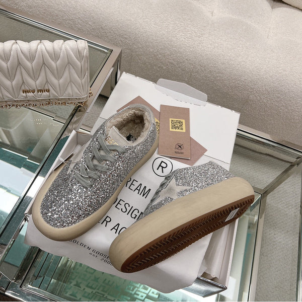 SPACE-STAR CUBE SNEAKERS IN SILVER GLITTER WITH GREY STAR