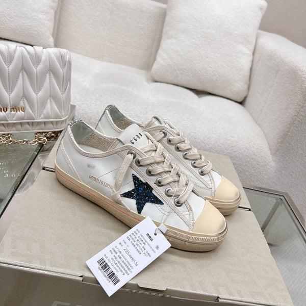 V-STAR SNEAKERS WHITE CALFSKIN WITH BLACK GLITTER STAR