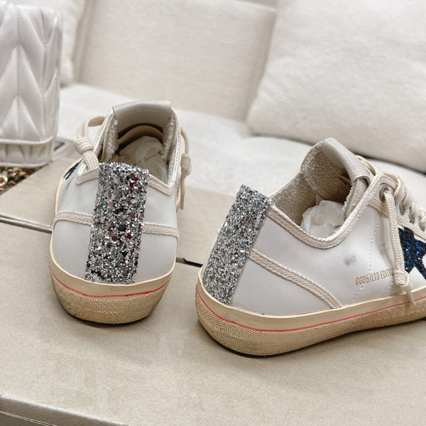 V-STAR SNEAKERS WHITE CALFSKIN WITH BLACK GLITTER STAR