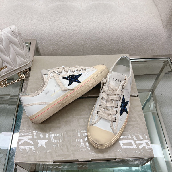 V-STAR SNEAKERS WHITE CALFSKIN WITH BLACK GLITTER STAR