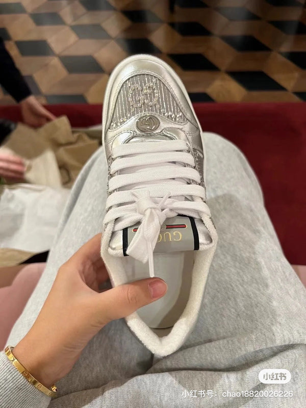 GG SCREENER SNEAKER SILVER CALFSKIN UNIQUE