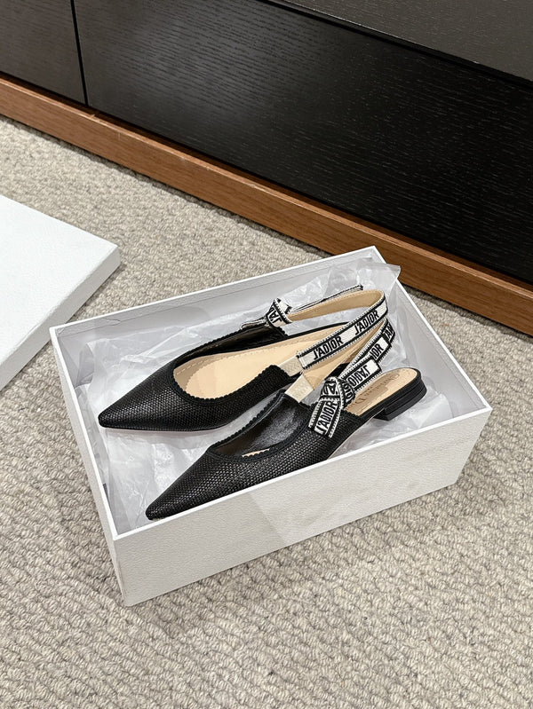 cd slingback flat black raffia lambskin