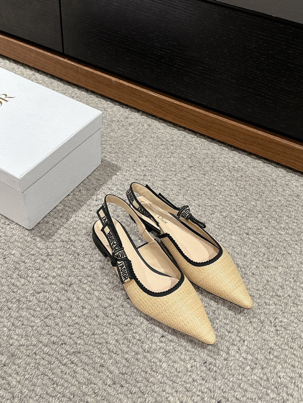 cd slingback flat beige raffia lambskin