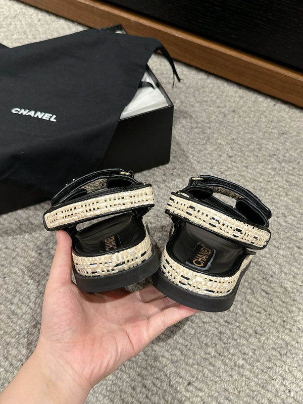 cc dad sandals mule cream black calfskin