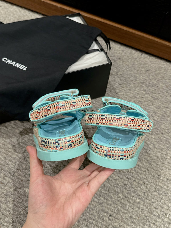 dad sandal mule cream raffia tiffany blue calfskin