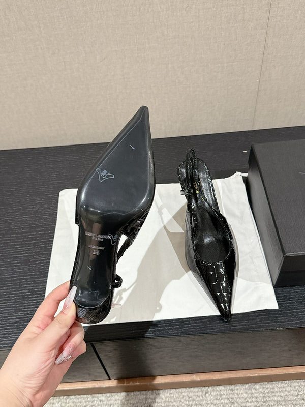 SL CHERISH CROCODILE SLINGBACK PUMP 75 NERO IN PELLE DI VITELLO