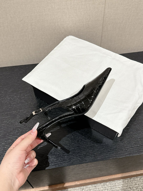 SL CHERISH CROCODILE SLINGBACK PUMP 75 NERO IN PELLE DI VITELLO