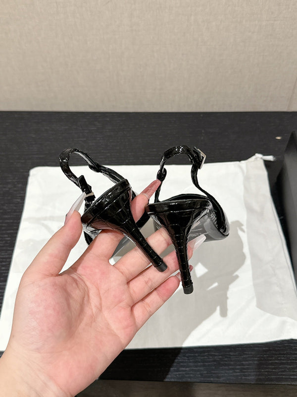 SL CHERISH CROCODILE SLINGBACK PUMP 75 NERO IN PELLE DI VITELLO