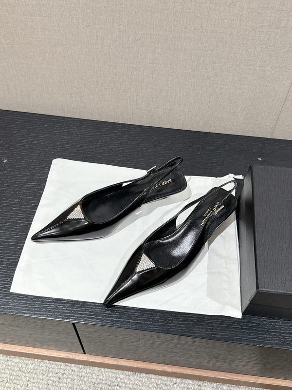 SL CHERISH CRYSTAL SLINGBACK BLACK CALFSKIN