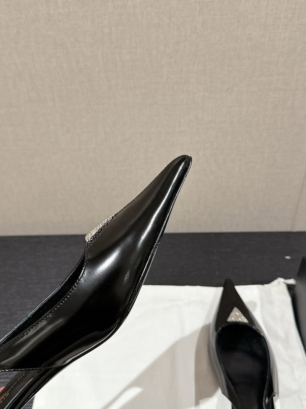 SL CHERISH CRYSTAL SLINGBACK BLACK CALFSKIN